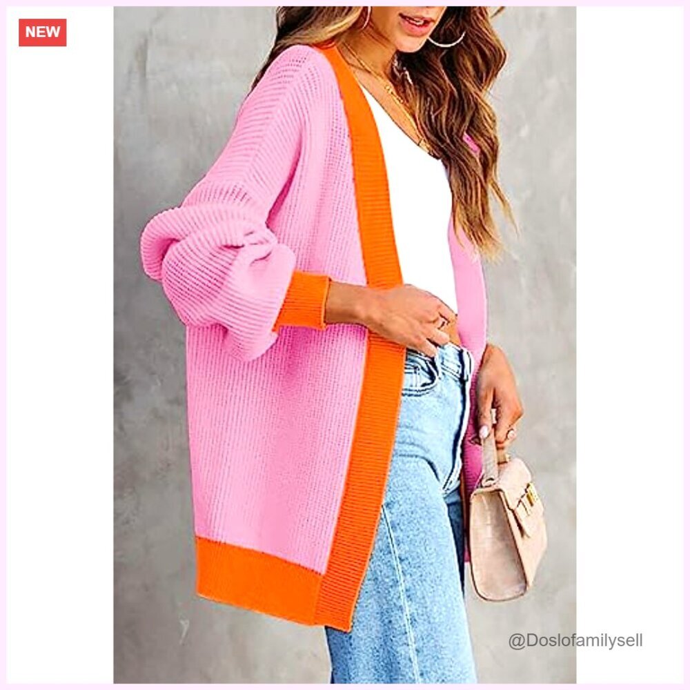 Oversized Ribbed Knit Cardigan with Batwing Sleeves and Pockets - Picture 4 of 7